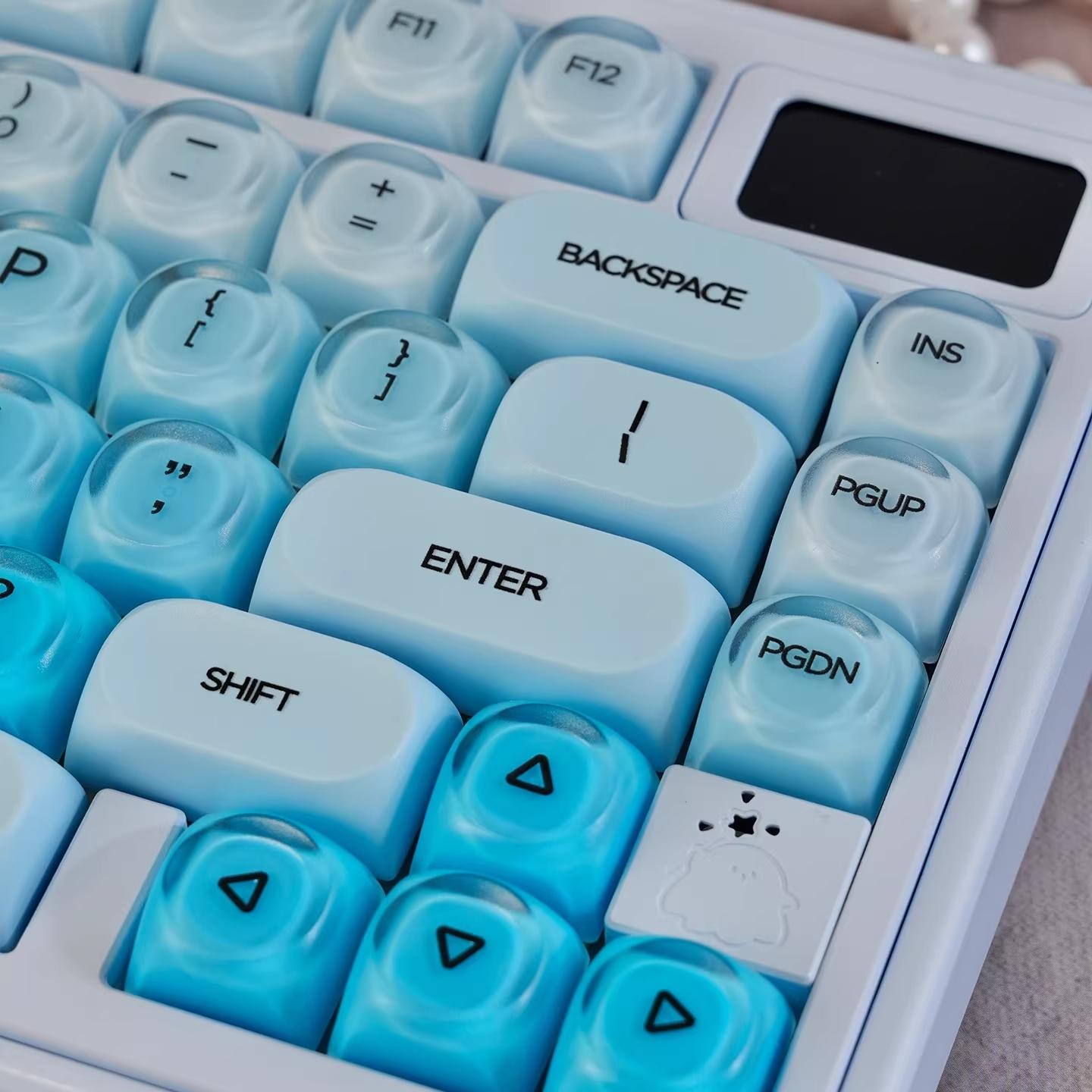 130 Keycaps Sky Blue Gradient Matte PC+pbt Rounded Hoa Keycaps, Compatible with 68/75/87/98/104/108 Mechanical Keyboards