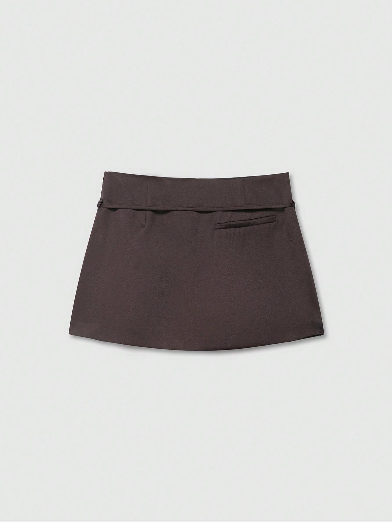 Women's Solid Color Zipper Belted Skirt Pants, Safety Lined Slim Fit Half Skirt, Perfect for Vacation, Home, Daily Wear, Casual, Dating, Travel