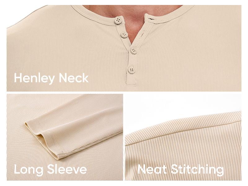 JMIERR Mens 2025 Fall Fashion Casual Henley Shirt Long Sleeve T-Shirt Slim Fitted Shirts Curved Hem for Athletic Gym Workout