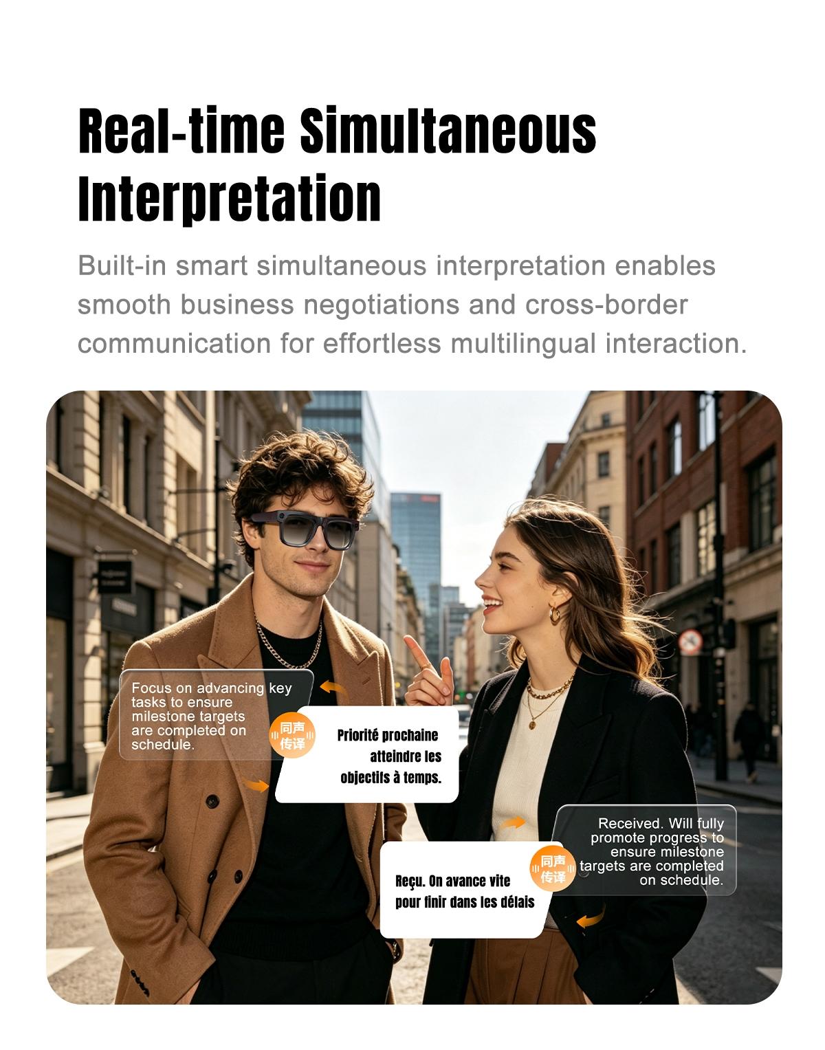 Women's AI Glasses, Wearable Tech Glasses, 8MP Camera, Hands-free Video Recording, 4GB Memory Build-in(No TF Card Need), 290Mah Battery, AI Multi Languages Translation, Wireless Translation Glasses, Bluetooth Calling, HiFi Audio, Music Control
