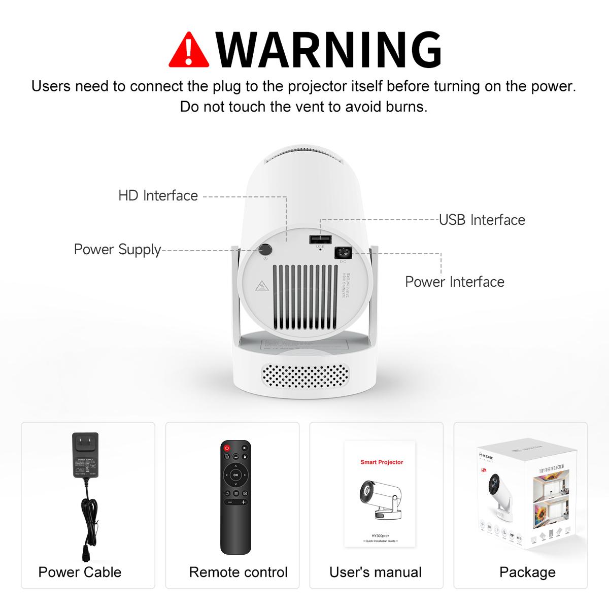 MAGCUBIC HY300Pro+ Portable Projector, 290ANSI Android 11 Dual WiFi6 BT5.4 180° Rotatable Mini Smart Projector for Home Cinema, Outdoor Movie, Upgraded HY300Pro, Audio, Android HD Projector