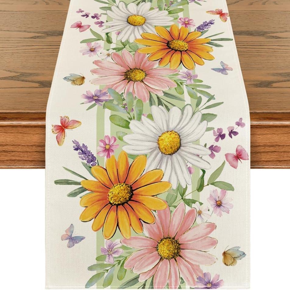 1 PC, Spring Daisy Leaf Table Runner Spring Theme Seasonal Summer Kitchen Table Decoration Home Party Decor