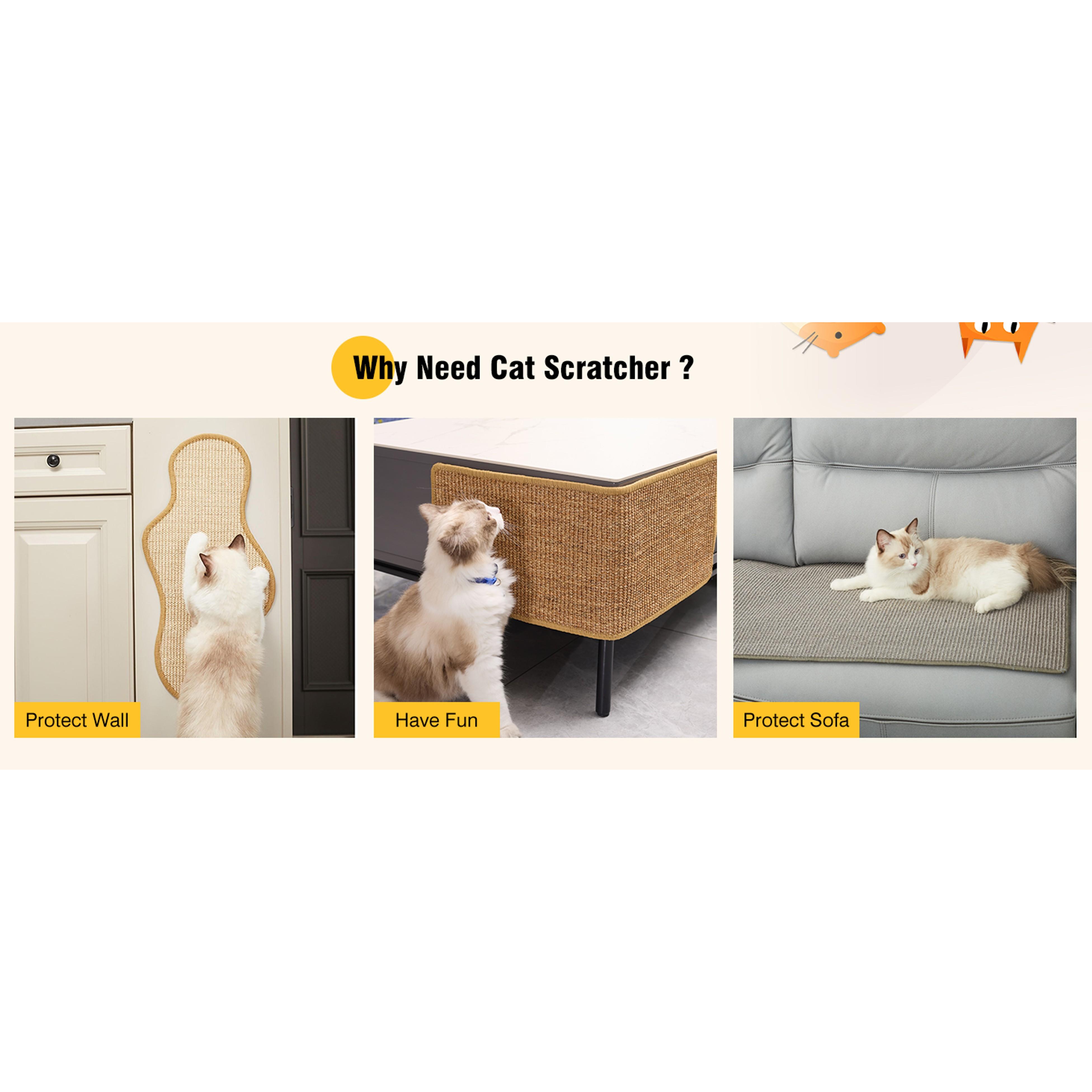 Sisal Cat Scratcher Mat with Sticky Tapes & Damage-Free Nails, 23.6"x11.8" Eco-Friendly Natural Material Mat, Durable Reinforced Design for Indoor Cats’ Couch Protection (Cactus)