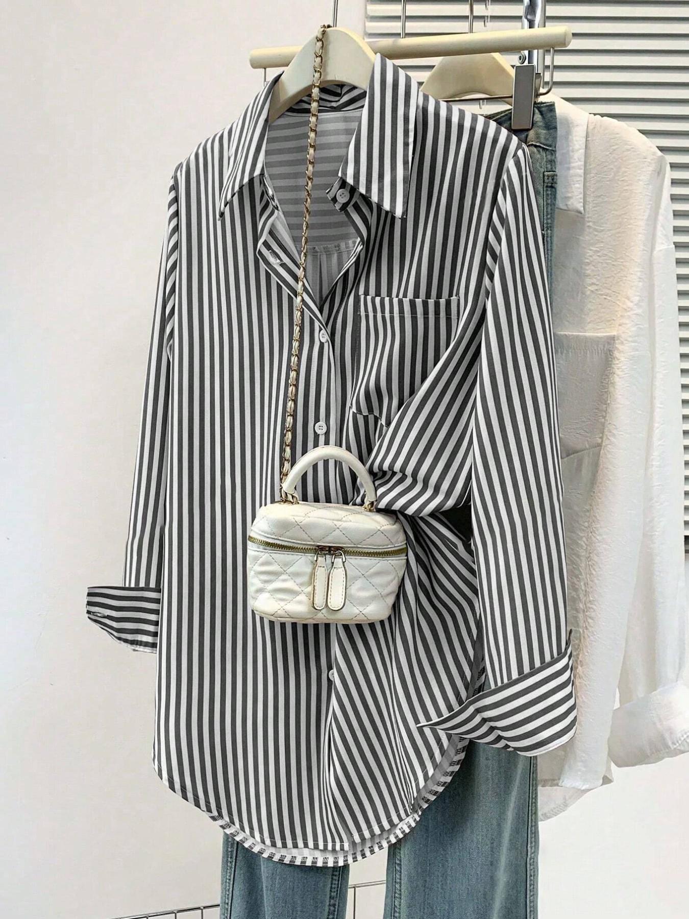 Women's Fashion Striped Long Sleeve Fitted Casual Shirt, All Seasons Wear, Daily Stylish Clothing, Comfortable and Versatile