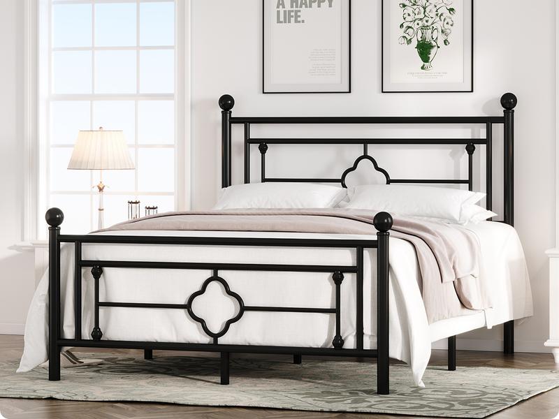 MUTICOR 14in Metal Platform Bed Frame,Vintage Iron-Art Headboard【Frame Only No Mattress】Metal Slats Support Bed Base for Storage,No Box Spring Needed,Full/King/Queen Size Bed Frame#TikTokShopBlackFriday #ChristmasGifts