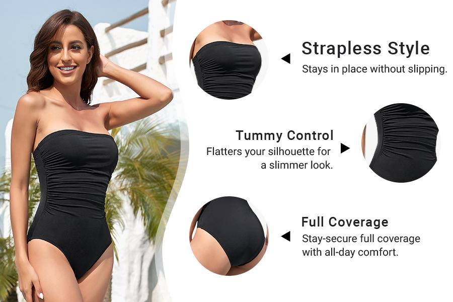 Holipick Women Elegant Tummy Control One Piece Swimsuits Strapless Bandeau Full Coverage Bathing Suits Slimming Halter Swimwear Swimming Clothing Holipick Women Elegant Tummy Control One Piece Swimsuits Strapless Bandeau Full Coverage Bathing Suits Slimming Halter Swimwear Swimming Clothing