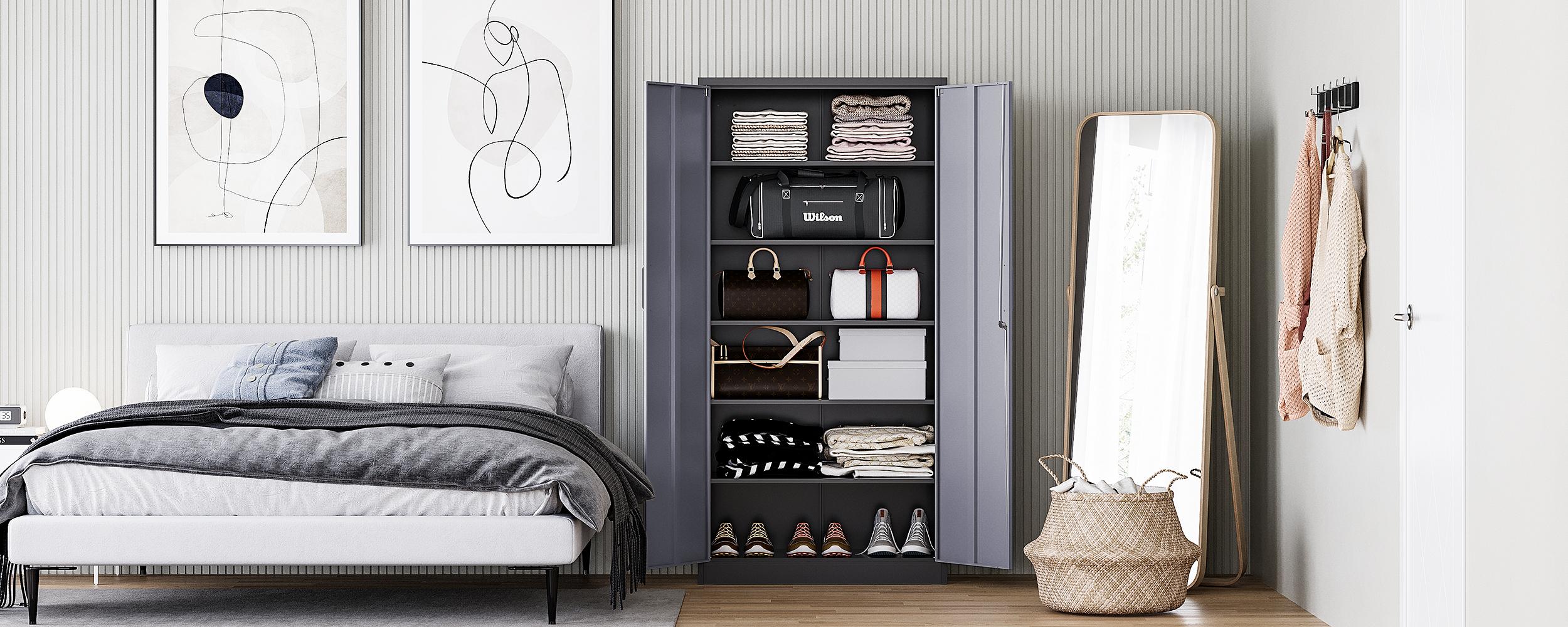 Letaya Metal Storage Cabinet with Lock Door and 5 Shelves, Steel Garage Tool Cabinet for Home Office Utility Room 72" H X 36" W X18 D Letaya Metal Storage Cabinet with Lock Door and 5 Shelves, Steel Garage Tool Cabinet for Home Office Utility Room 72" H X 36" W X18 D