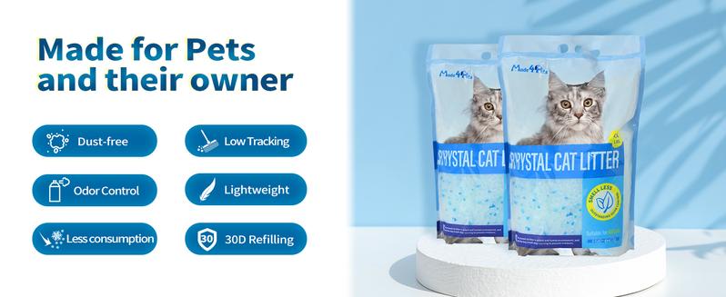 Made4Pets Cat Litter Crystals, Non Clumping Cat Litter Odor Control Kitty Litter Non Clumping No scooping Low Dust, Low Tracking, Lightweight, Dehydrates Waste,– 8.6 lbs (2 x 4.3 lb Packs)