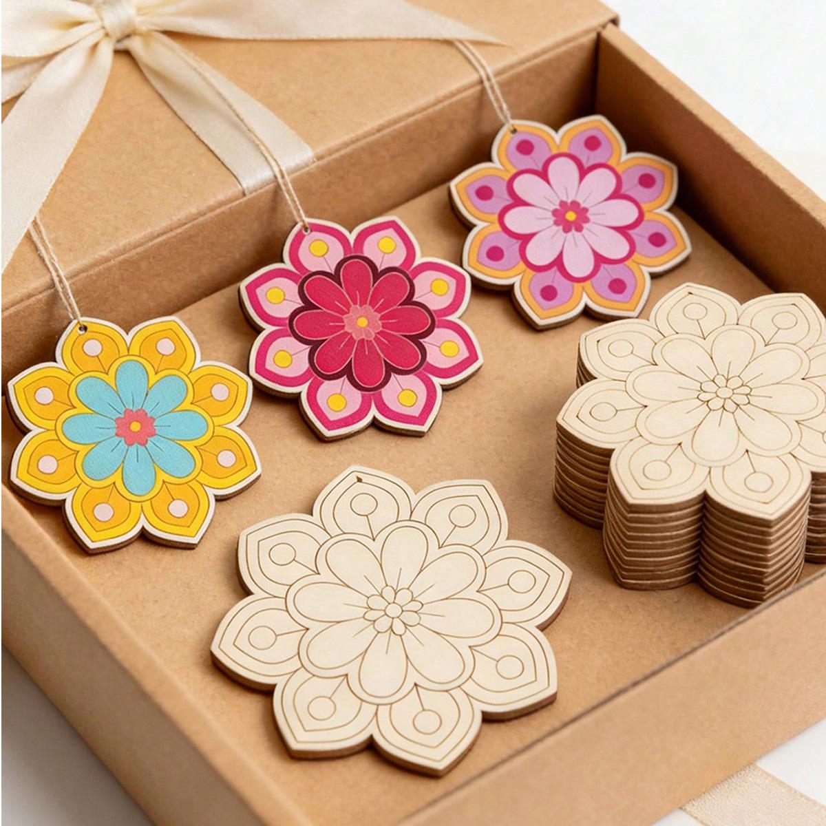 10 Wooden Petal Decorations, DIY Hand Painted, Unfinished Wood, Includes 12 Watercolor Pencils, Home Decor, Wedding, Holiday Decor