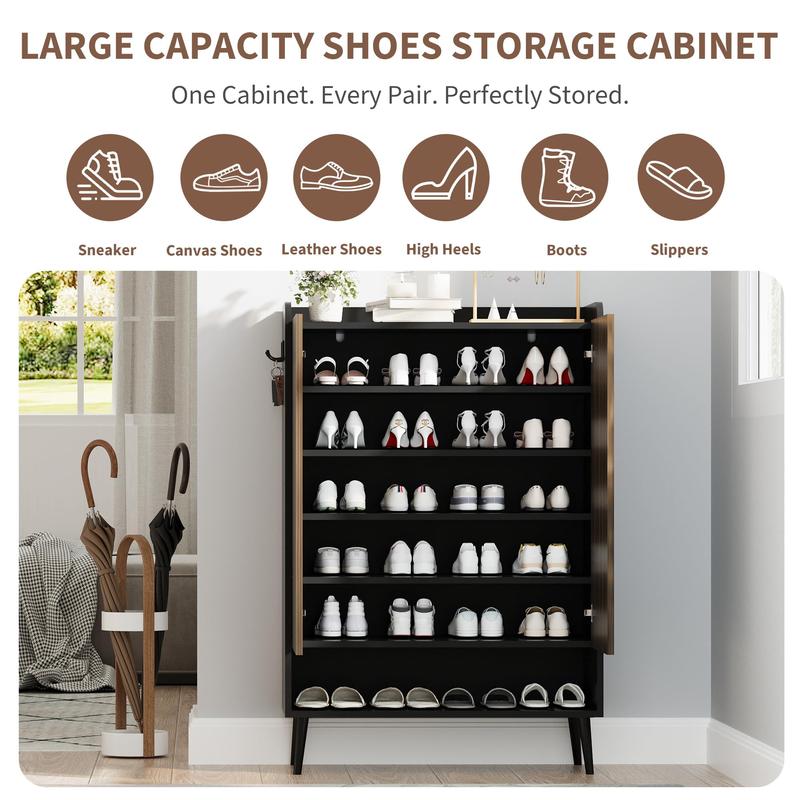 Shoe Cabinet，Large Shoe Cabinet with Doors,Adjustable Shelves, Shoe Organizer with Doors for Hallway, Entryway, Living Room
