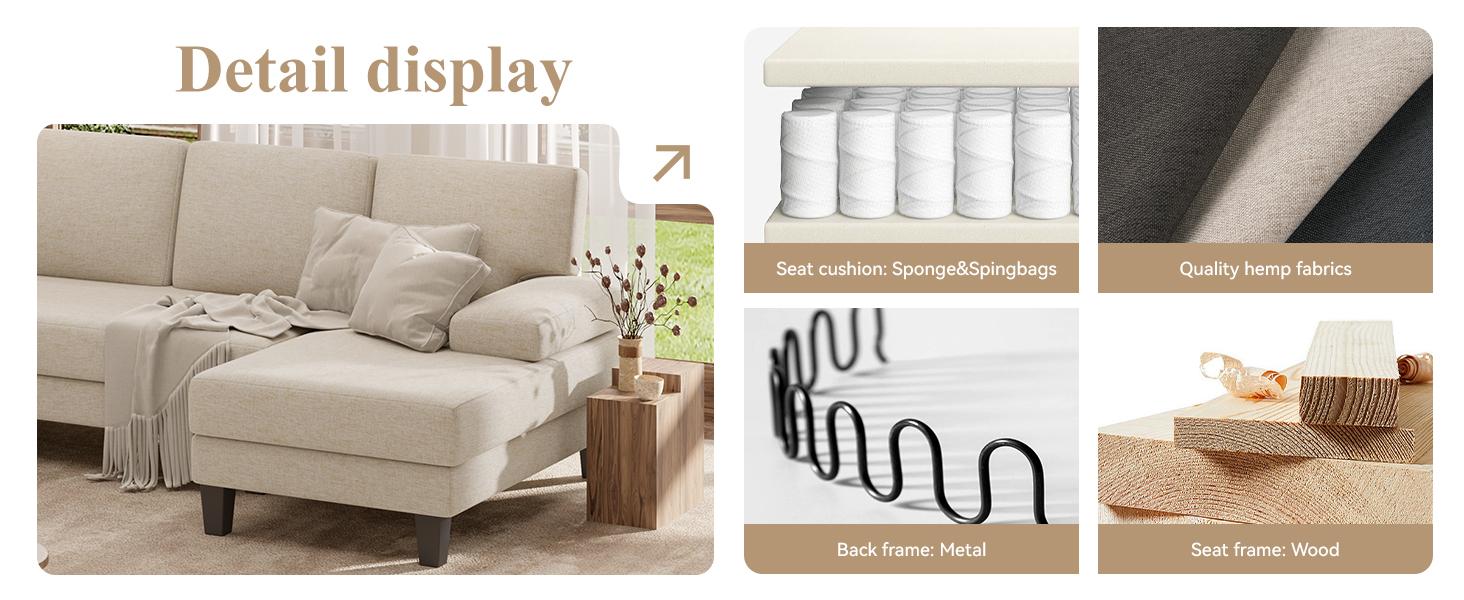 【2 Packages shipping】Classic U-Shaped Couch for Living Room U-Shaped Sectional Modular Sofa with Double Chaise Modern Lounge Sleeper for Apartment Khaki Beige Corduroy Fabric Two Fabrics Choices Strong Wood Frame Comfortable Material