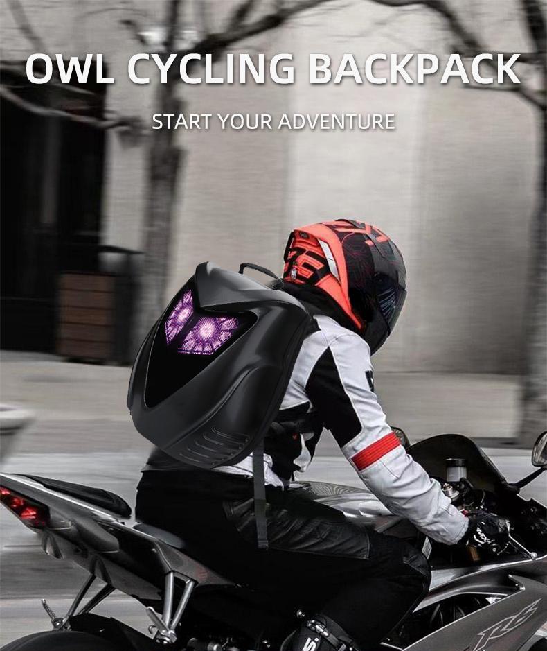 Motorcycle DIY Backpack - Hard Shell Large Capacity with APP, Programmable Backpack Designed by Owl - Ideal for Cycling, Camping, and Travel