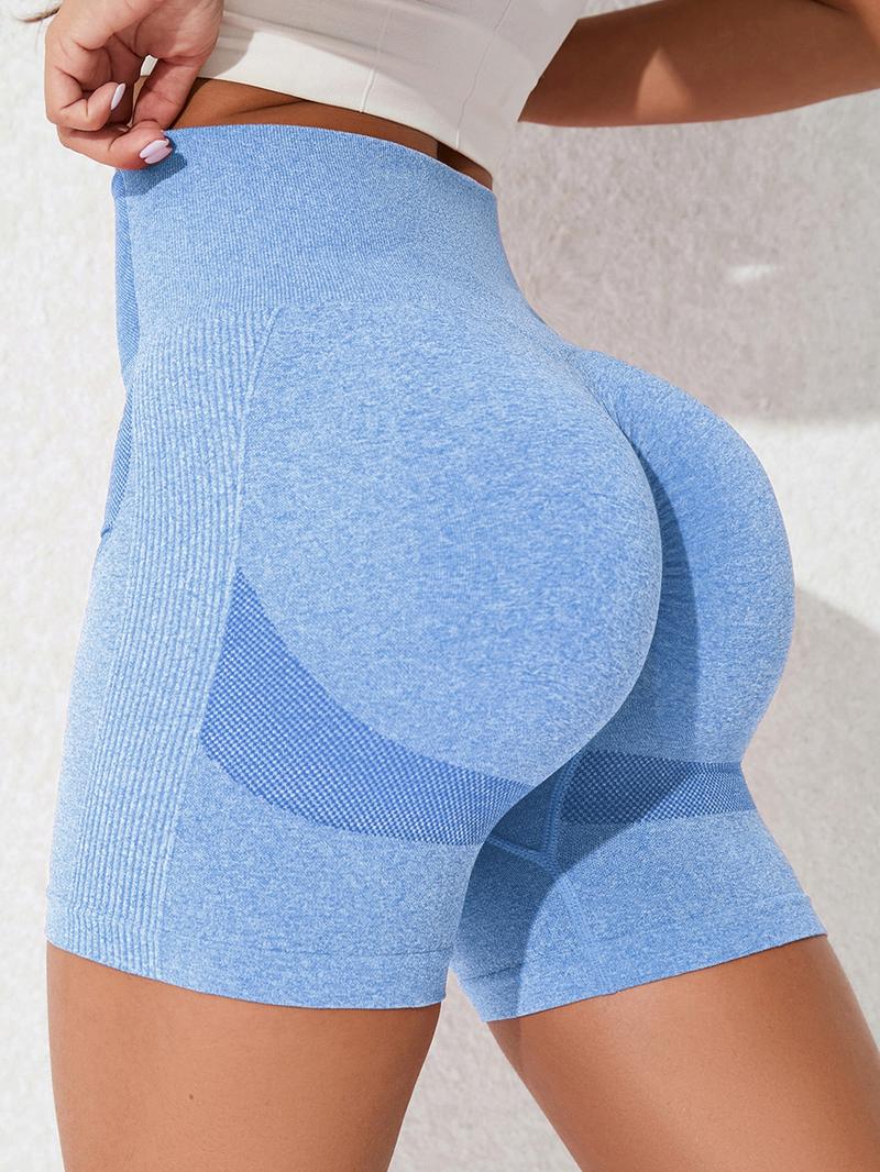 Women's Multicolor Solid High Waist Sports Gym Shorts, Spring Seamless High Stretch Comfortable Breathable Tummy Control Gym Workout Running Yoga Shorts, Ladies Sportswear Clothing, Summer Clothes Women