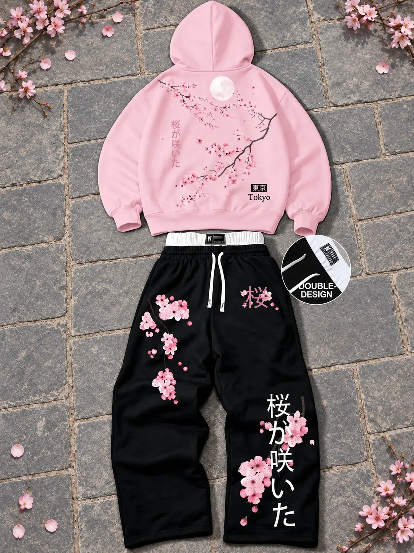 Men's 2-Piece Hoodie and Pants Set, Graphic, Drawstring Hood, Kangaroo Pocket, Drawstring Waist, Ribbed Cuffs, Loose Fit