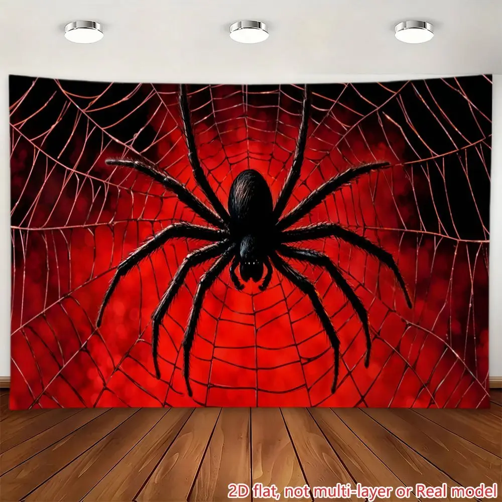 Printing Photography Background Cloth 1pc Black Spider On Red Web Backdrop Banner HD Printing Banner Photography Wall Perfect for Living Room,Bedroom,Office,Birthday Anniversary,and Home Decor & Party Photo Backdrop Durable for