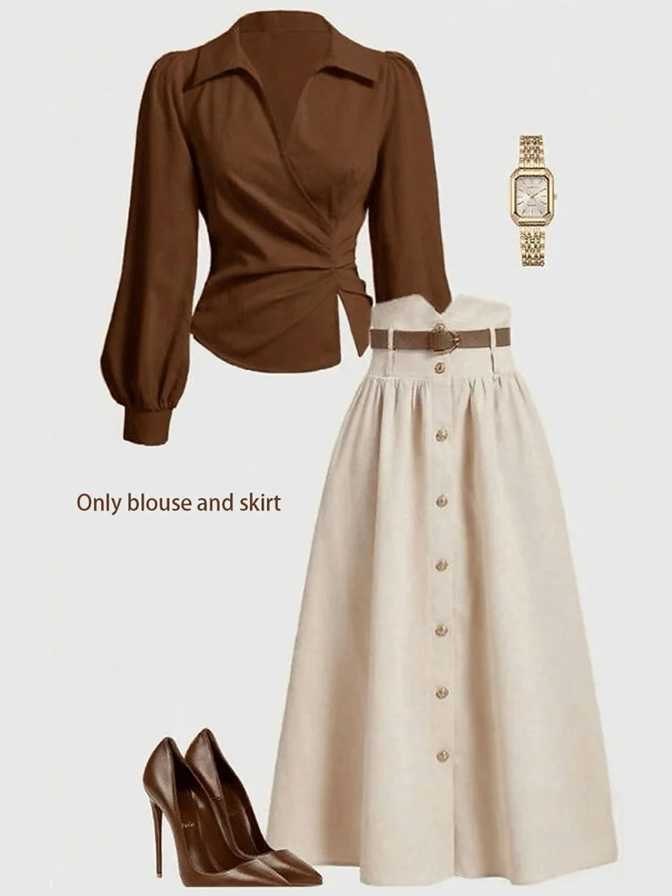 Autumn Women's Shirt & Skirt Set, Fit, Elegant Office Workwear, Party Wear, Versatile Commuting, Back-To-School Style