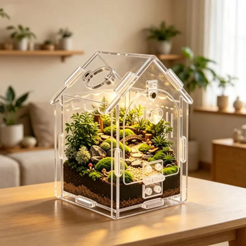 Magnetic Clear Acrylic Reptile Terrarium Mini Breeding Box with Ventilation Holes, Small Habitat Enclosure for Jumping Spiders, Hermit Crabs, Mantis, Rhinoceros Beetles & Tiny Insect Pets