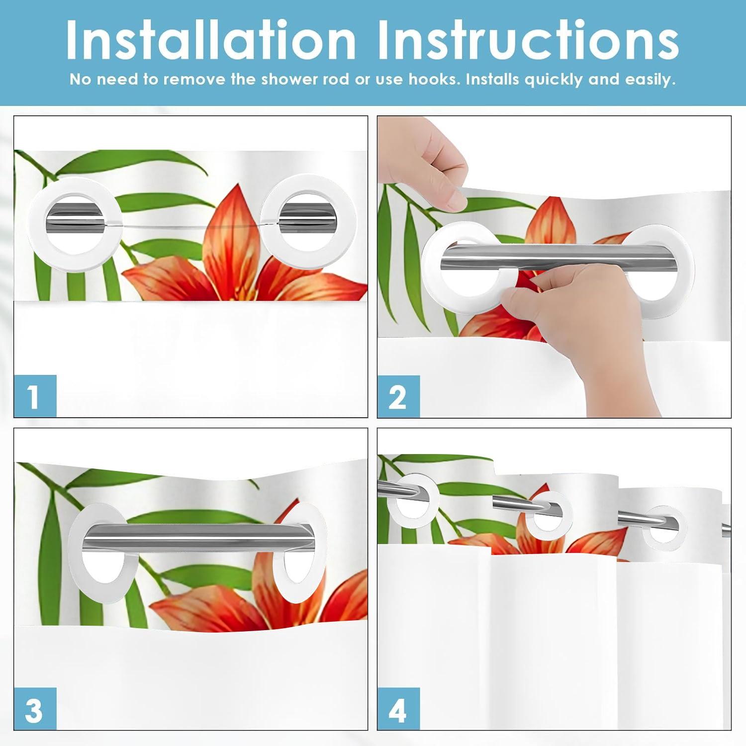 1PC double-layer large ring shower curtain, four parrots inhabit tropical plants, shower curtain, high-end quick drying hanging curtain, bathroom, curtain, waterproof, mildew proof curtain