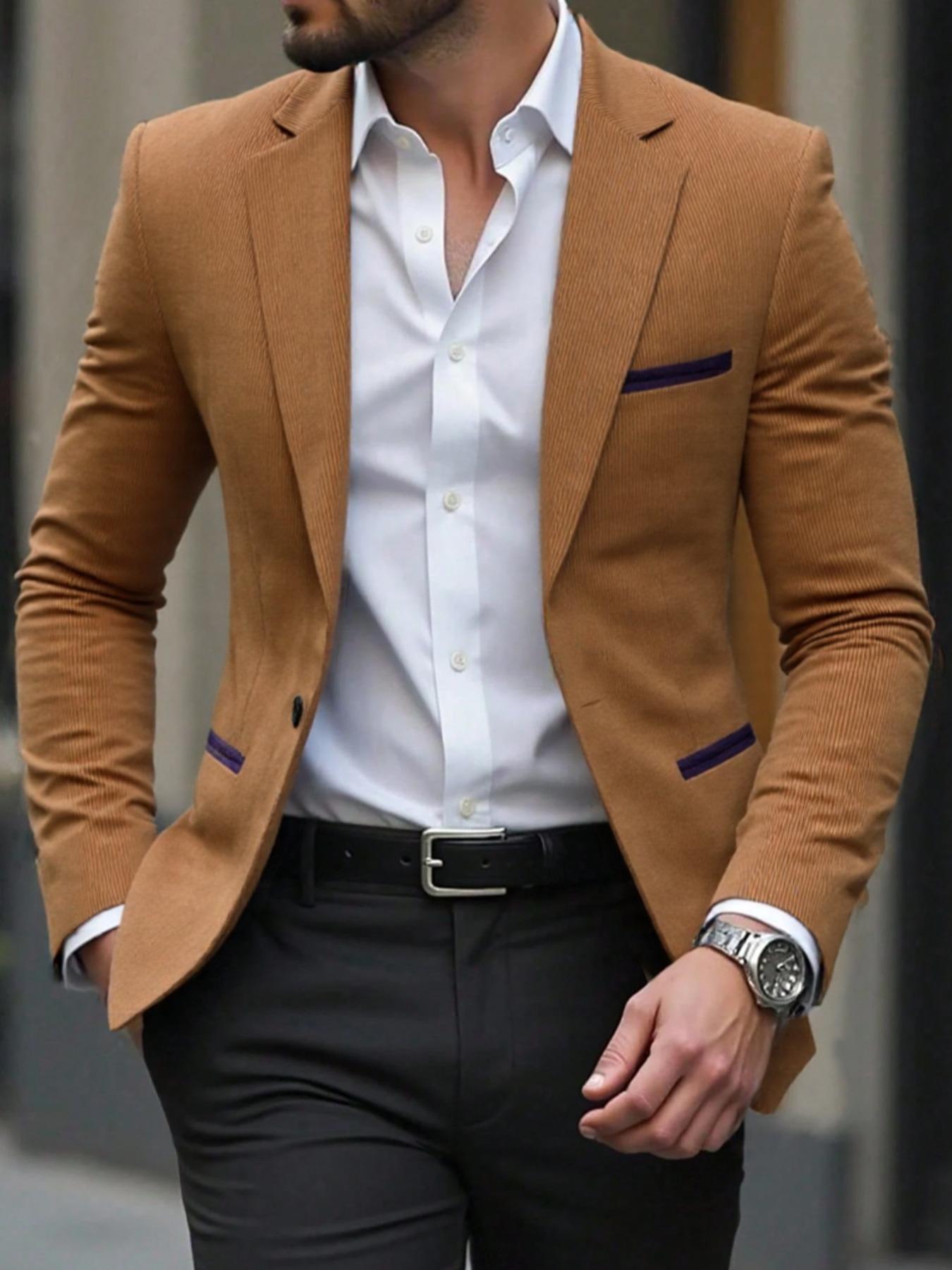 Men's Colorblock Blazer Jacket, Long Sleeve Casual Suit Coat, Fashionable Versatile Outerwear for Any Occasion
