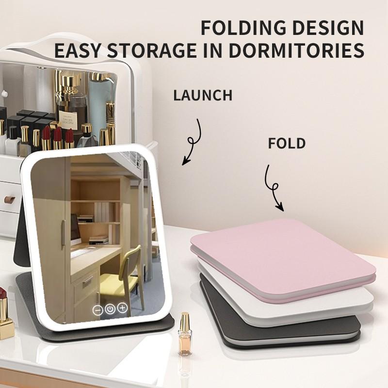 LED Light Foldable Makeup Mirror, Smart Touch Control, Durable, Lighted Desktop Mirror, Table Desk Mirror, Bathroom Living Room Decor Makeup, Daily Gift