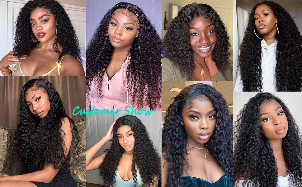 【MiuulaarHair】Wear and Go Glueless Kinky Curly 100% Human Hair wig  4X4 Pre Cut Lace Closure Pre Bleached knots Pre Plucked Natural Hairline  200 Density Natural Black Color Human Hair Wig For Black Women