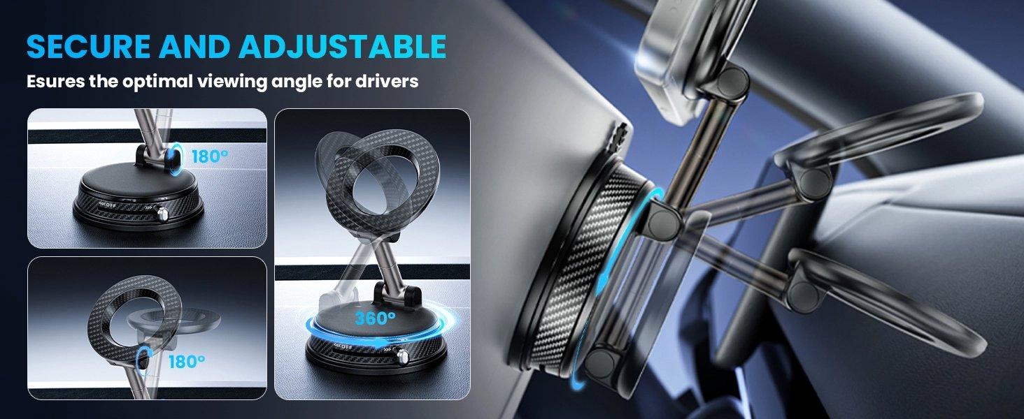 Vacuum Magnetic Phone Holder for Car, Magsafe Car Mount 360 Adjustable Vacuum Suction Cup, Phone Mount for Car Accessories/Windshield/Mirror/Kitchen/Gym for iPhone 17 Pro Max 16 15 14 13