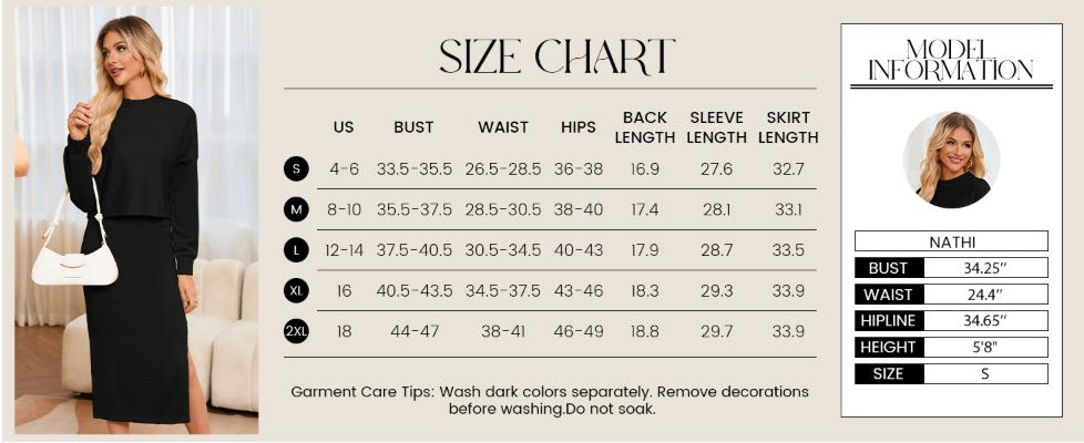 【Lightweight fabric】Grace Karin Women's Knitted Dress Pullover Two-Piece Long Sleeve Pullover Top Skirt Midi Skirt Bodycon 2-Piece Set Midi Dress Turtleneck Jumper Dress SpringStatements