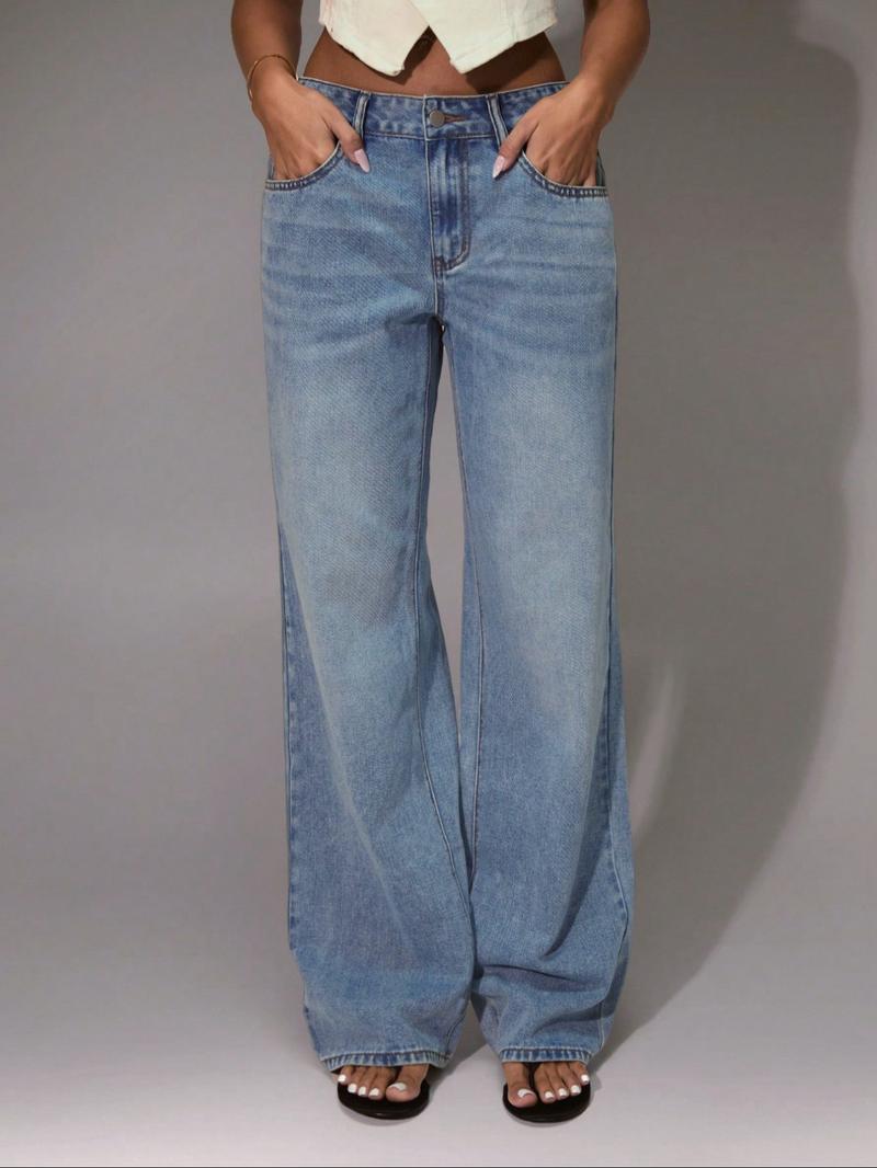 Women's Elastic Comfortable Wide Leg Jeans, Trendy Versatile Casual Fashion Denim Jeans, Fitted Plain Style for All Seasons