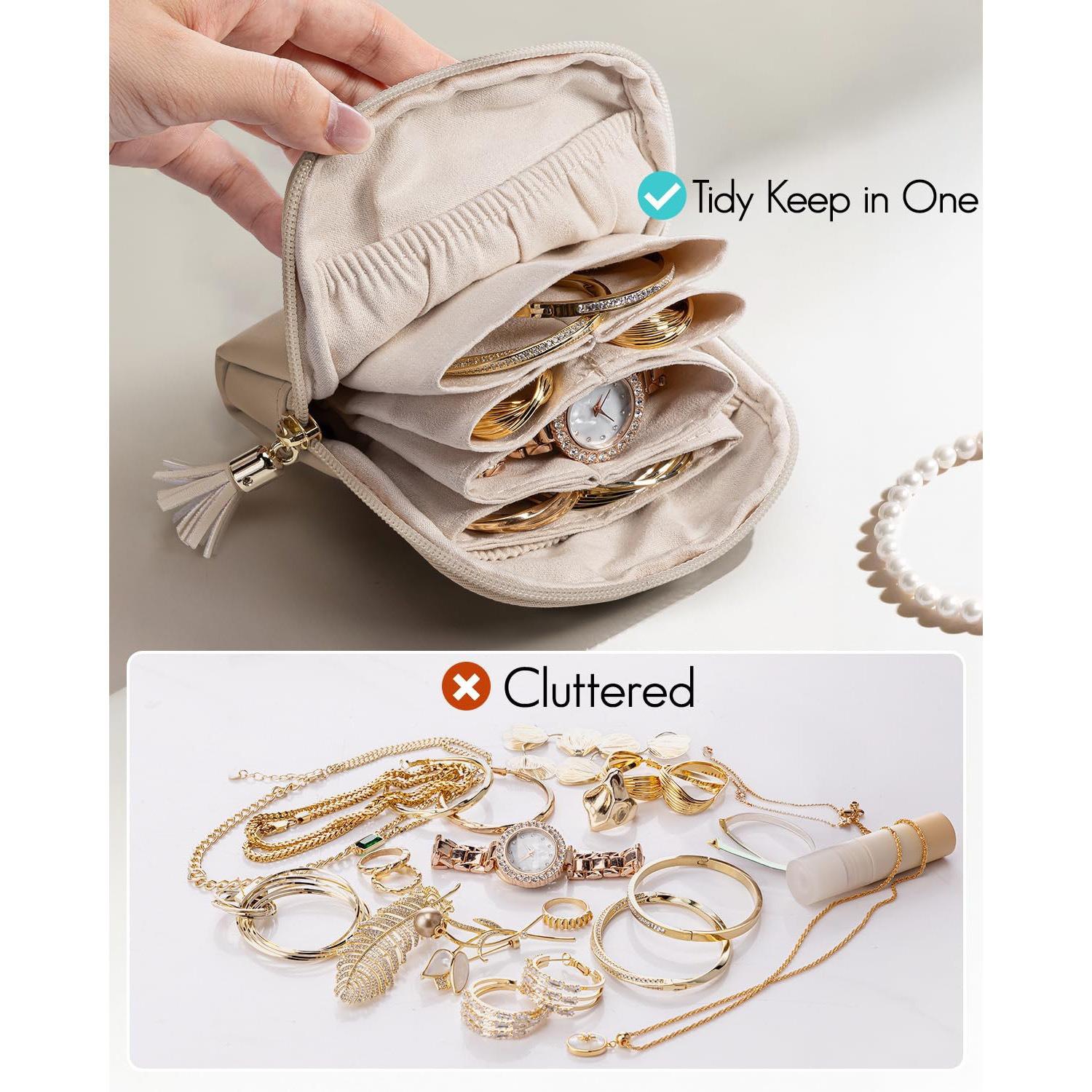 Multi-Layer Portable Compact Lightweight Jewelry Storage Bag, Elegant Jewellery Earring Organizer, Bracelet Bead Crystal Storage Pouch