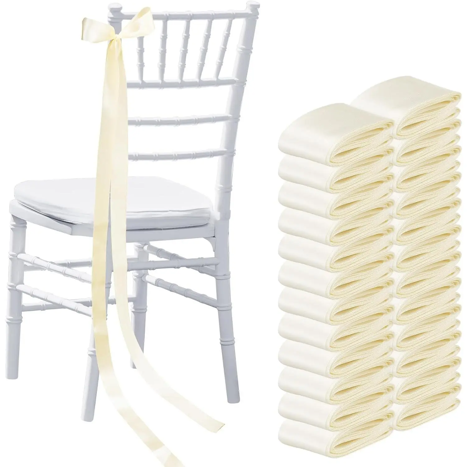 Ivory White 24 Pcs Wedding Bows Aisle Decorations Satin Bows for Chairs Decorative Ribbons Sashes for Pew Back Elegant Ceremony Ribbons for Wedding Background Aisle Decor