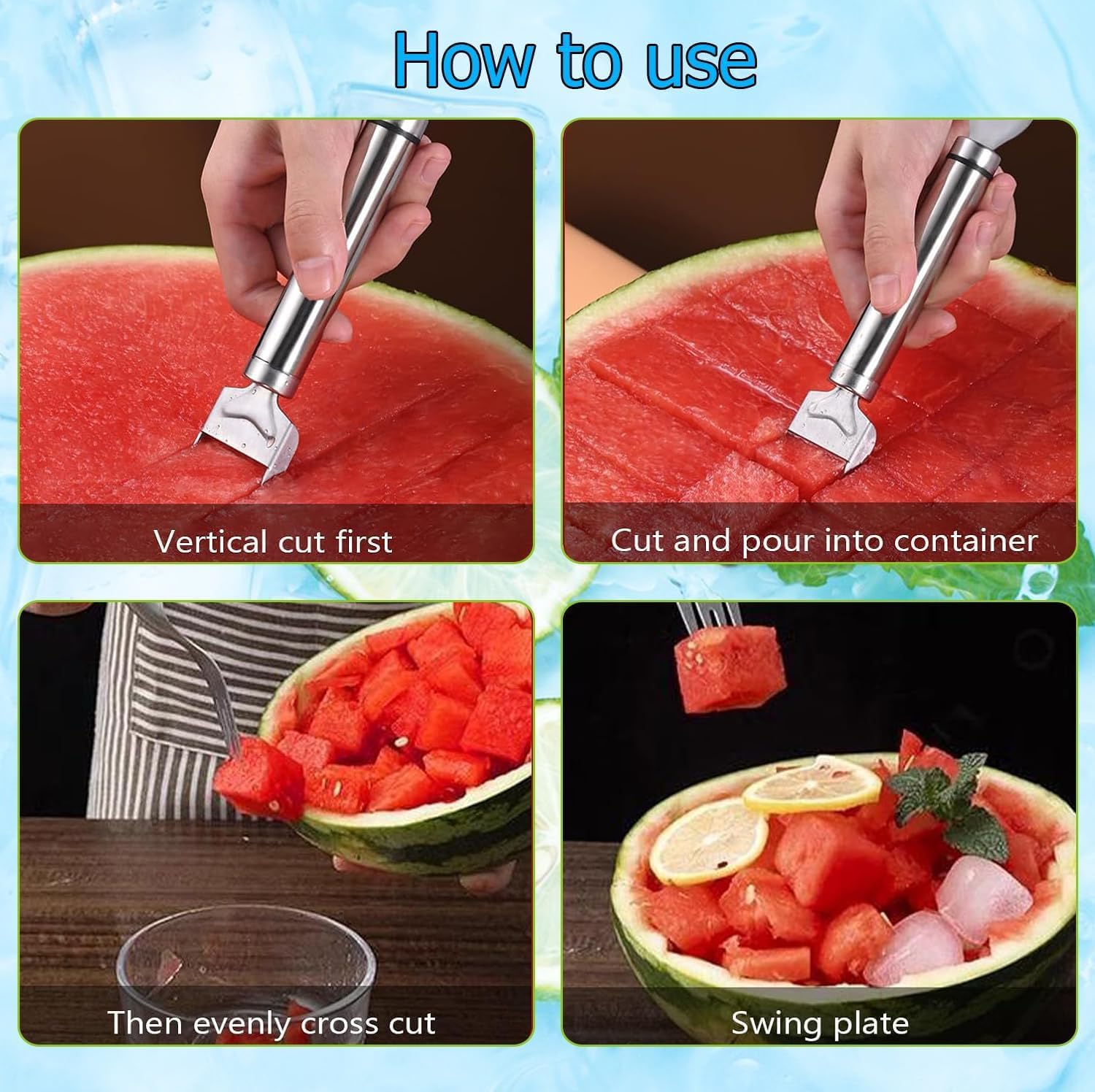 Watermelon Fork Slicer Cutter Slicer Tool, 2-in-1 StainlessSteel Fruit Cutter, Dual Head Fruit Forks Slicer Knife withRound Handle Kitchen Utensils Kitchenware Watermelon Fork Slicer Cutter Slicer Tool, 2-in-1 StainlessSteel Fruit Cutter, Dual Head Fruit Forks Slicer Knife withRound Handle Kitchen Utensils Kitchenware
