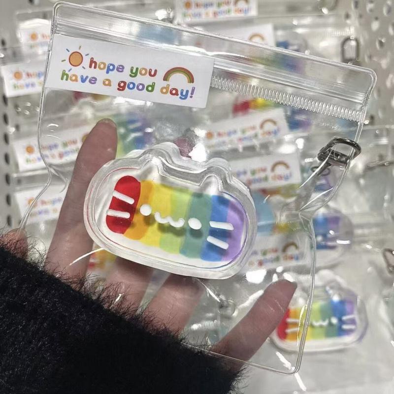 Rainbow Cat Cheese Squishy, Cute Slow Rebound Fidget Toy for Students, Super Muddy Stress Relief Squeeze Toy