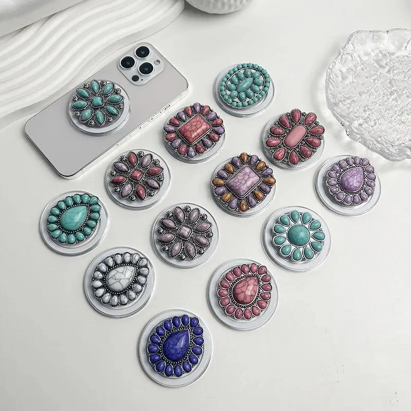 Luxury Turquoise Socket Grip Lazy Bracket Talk Grip For Magsafe IPhone Mac Samsung Safe Ring Finger Expanding Holder