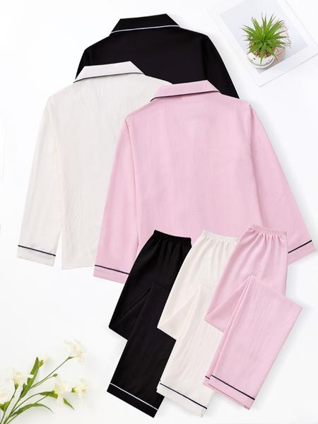 Women's Heart Embroidered Cardigan Set, Long Sleeve Elastic Waist Pants, Casual Comfortable Sleepwear, Loungewear, Spring & Fall Home Wear