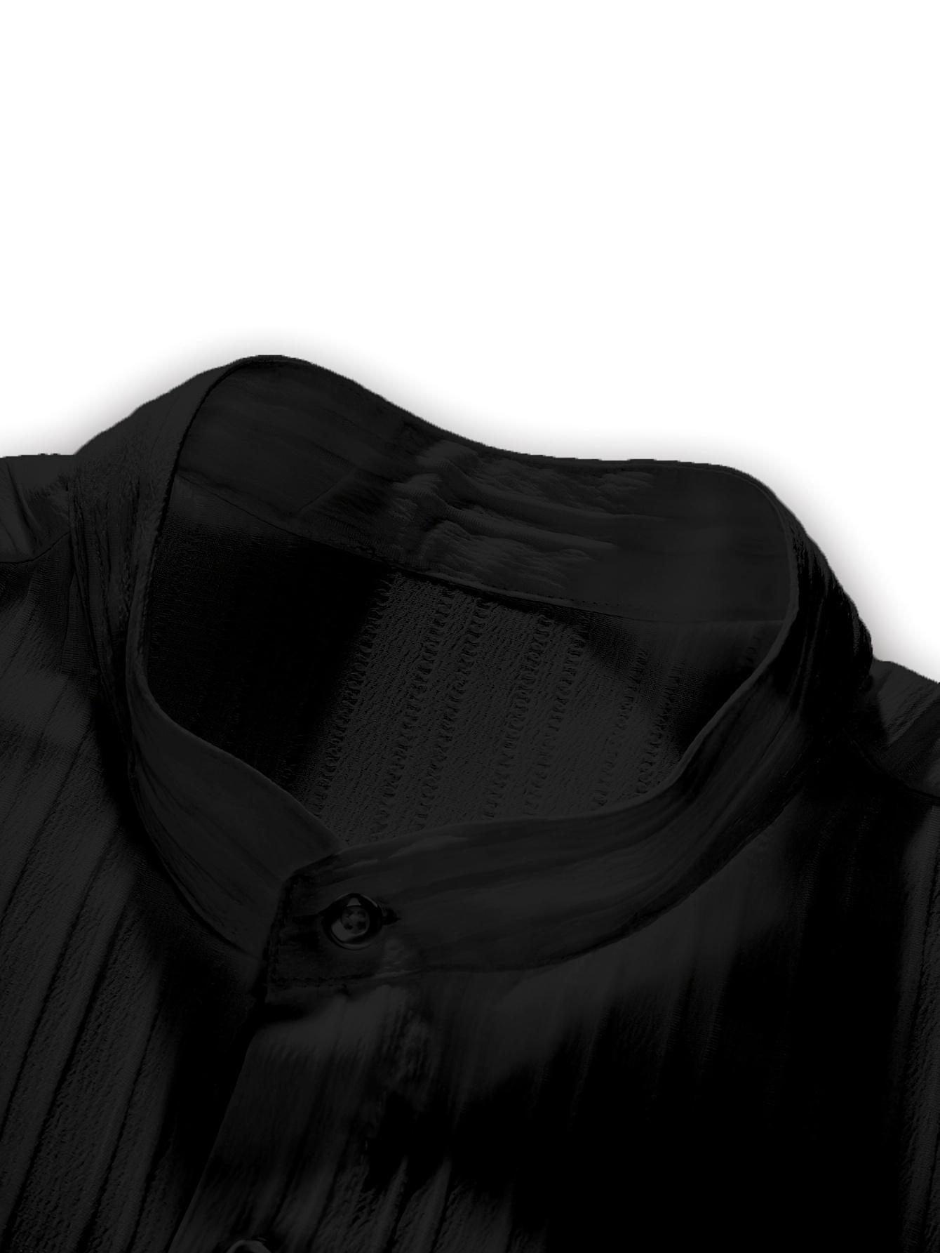 2-piece men's summer casual striped polyester fiber set, short sleeved stand up collar shirt and drawstring pants, non stretch woven fabric, regular fit suitable for daily wear and beach vacation, solid color, beach vacation Plain