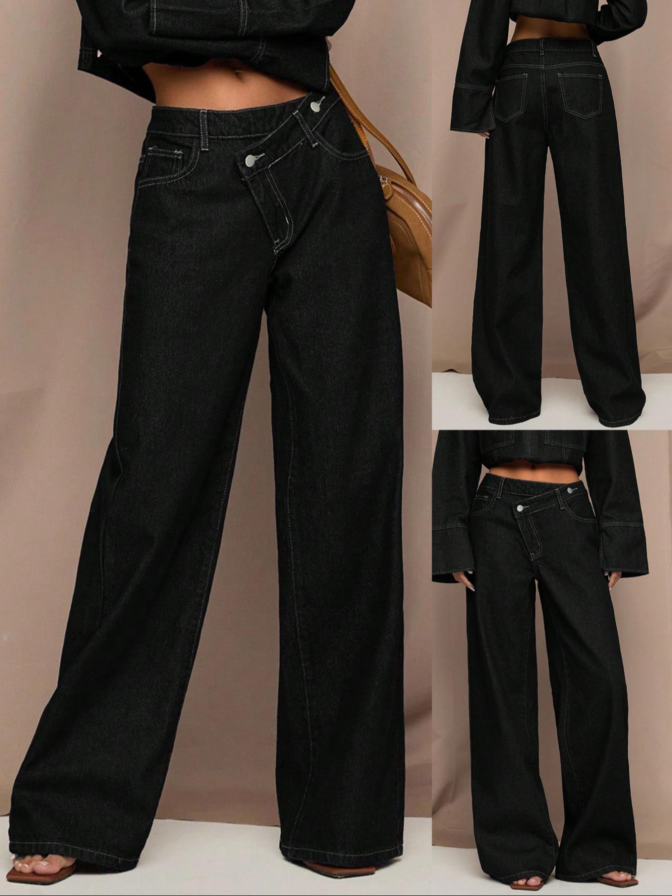 Women's Classic Washed Denim Jeans, Casual Loose Straight Leg Pants, New Versatile Long Jeans, Elegant All Seasons Wear