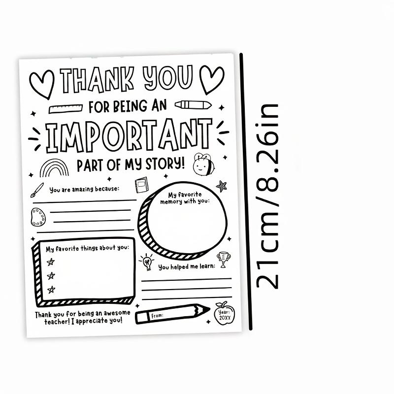 10 Sheets Party Activity Supplies Teacher Thank You Coloring Pages, DIY School Gratitude Gifts, Perfect for Teachers Appreciation