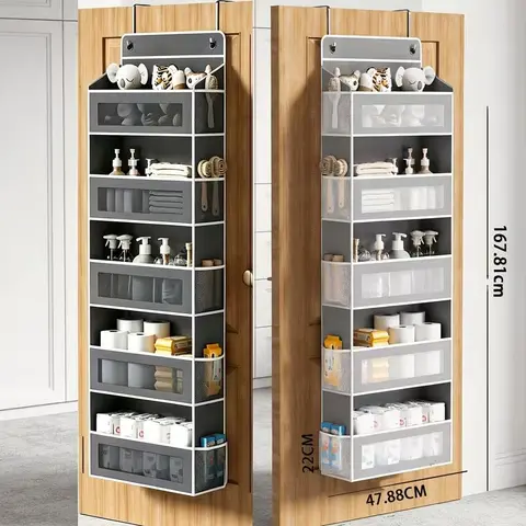 BY-No-Drill Hanging Household Fabric Storage Organizer - 5-Tier Versatile Room Space Saver, 2 Heavy-Duty Metal Hooks, 600D Oxford Fabric, Secure Storage Pocket, Waterproof, Breathable Mesh, 15in W, 44lbs Capacity, Easy Installation for Dormitory
