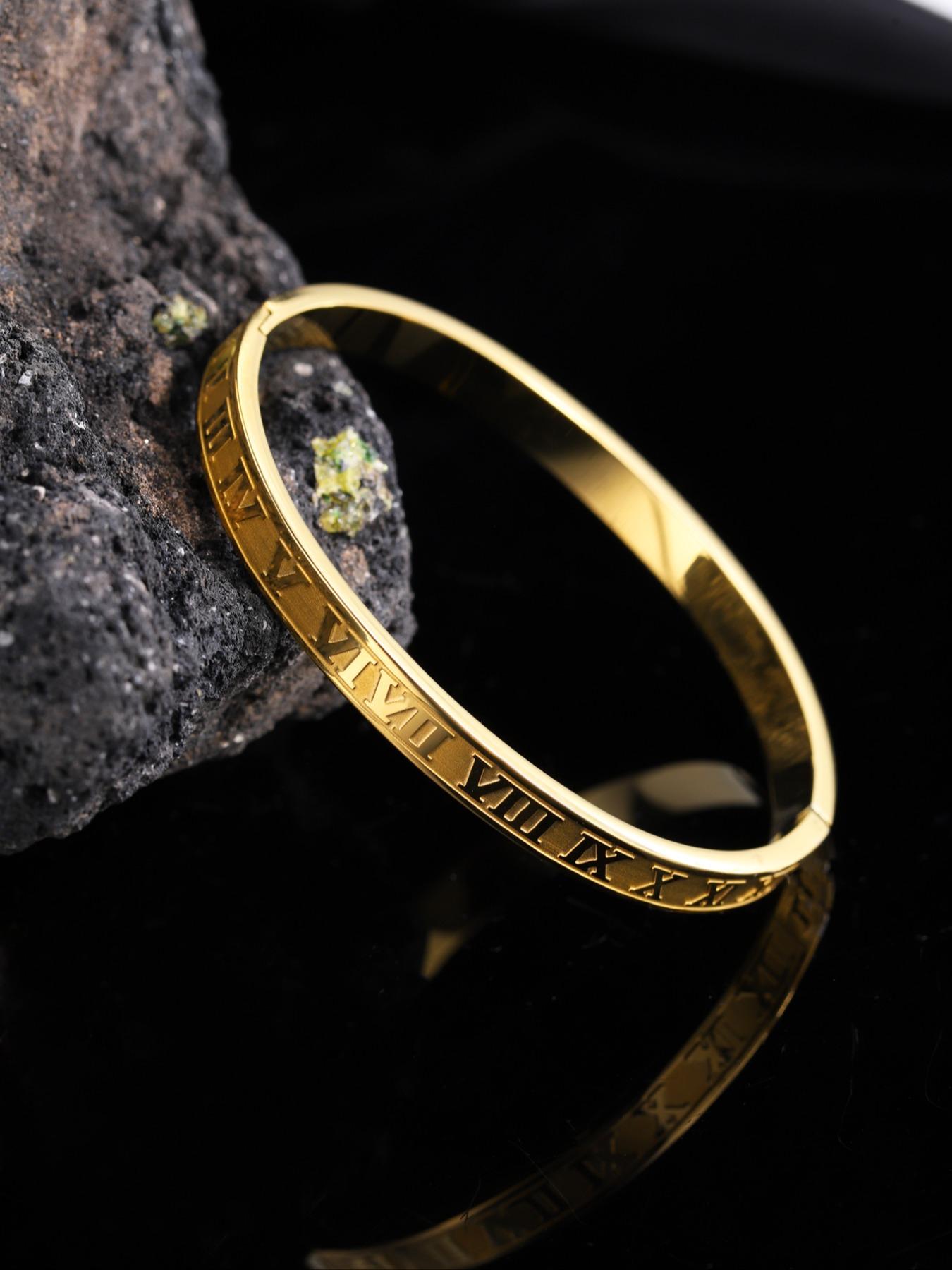 Unisex Street Style Roman Numerals Design Bangle, Gifts for Wife, Minimalist Trendy Bangle Bracelet for Women & Men, Chic All-match Vintage Jewelry As Gift, Elegant Minimalist Bangle