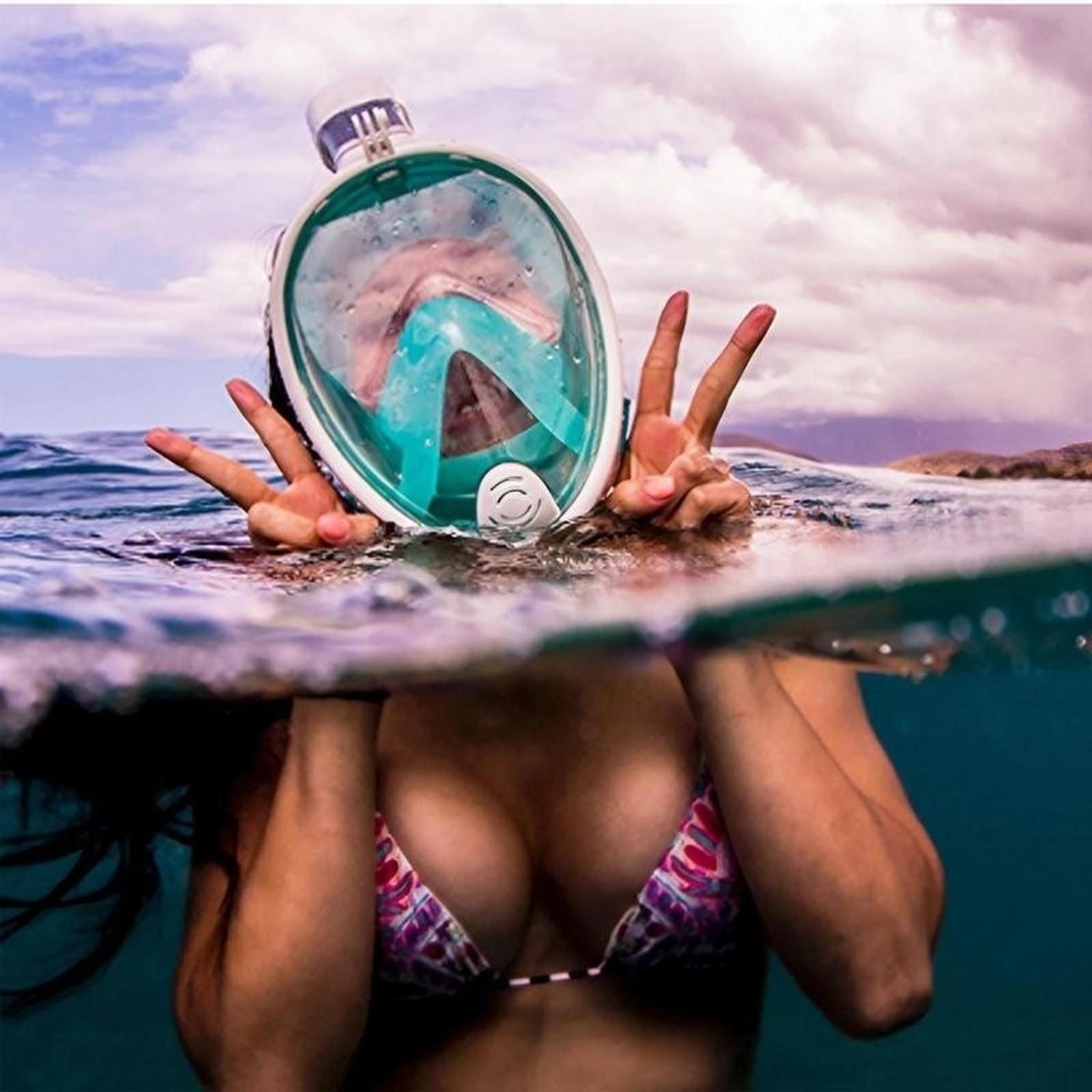 Silicone Snorkeling Mask Anti-Fog Anti-Leak Full Face Diving Goggles 180° Clear View Professional Snorkel Kit Pressure Resistant Safety Breathing System