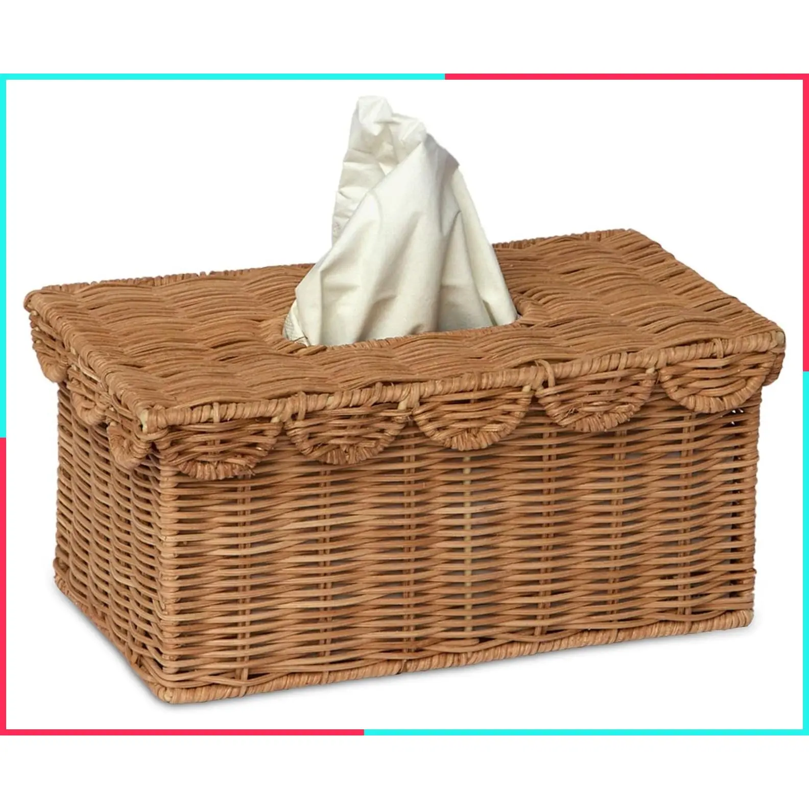 Handwoven Scalloped Rectangular Tissue Box Cover (8.6 x 5 x 4 in)