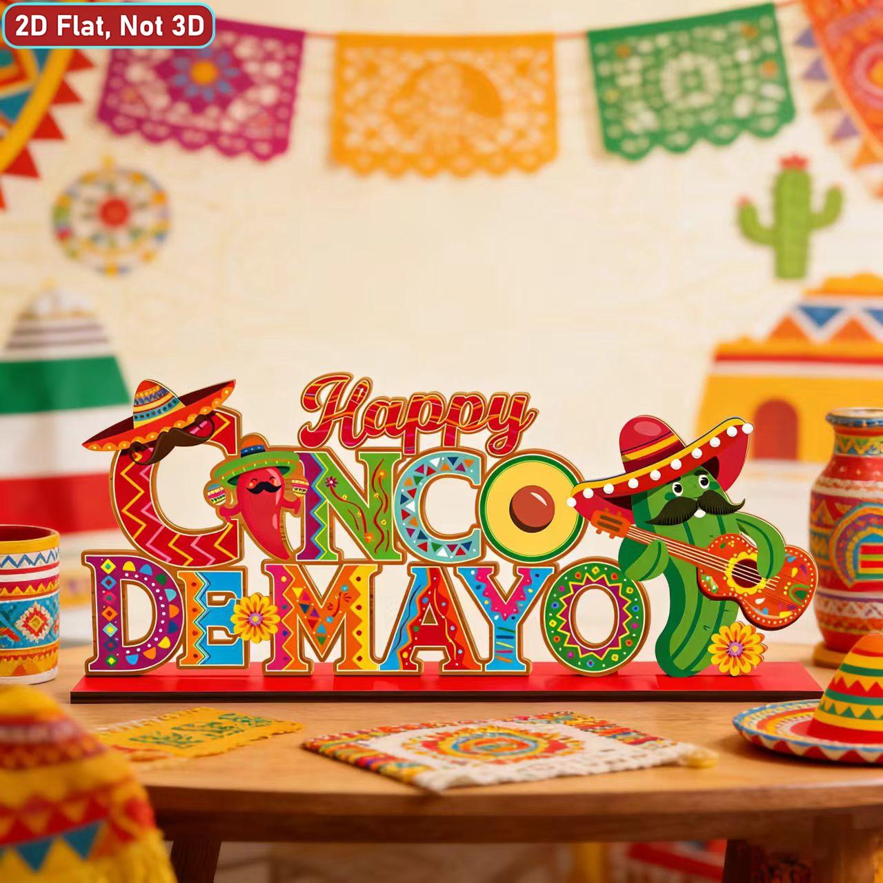 2D Wooden Mexican Day of the Dead Table Centerpiece, Carnival Wood Table Decor, Party Decoration with Base, Ideal for Taco Parties and Home Gifts