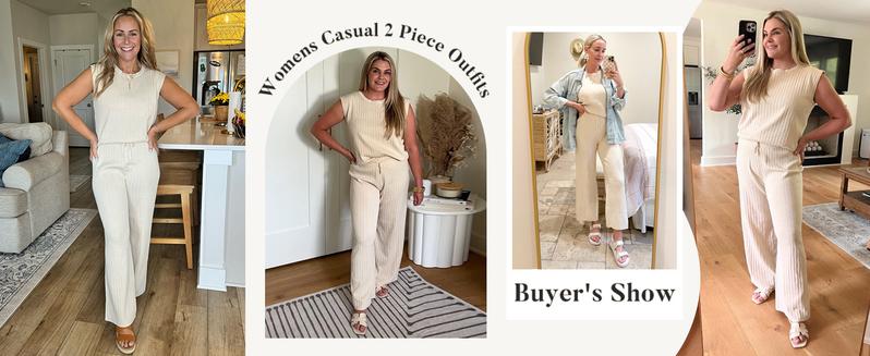 Ommig Women's 2 Piece Outfits Sweater Sets Knit Sleeveless Pullover Tops High Waist Pants Lounge Sets Tracksuits