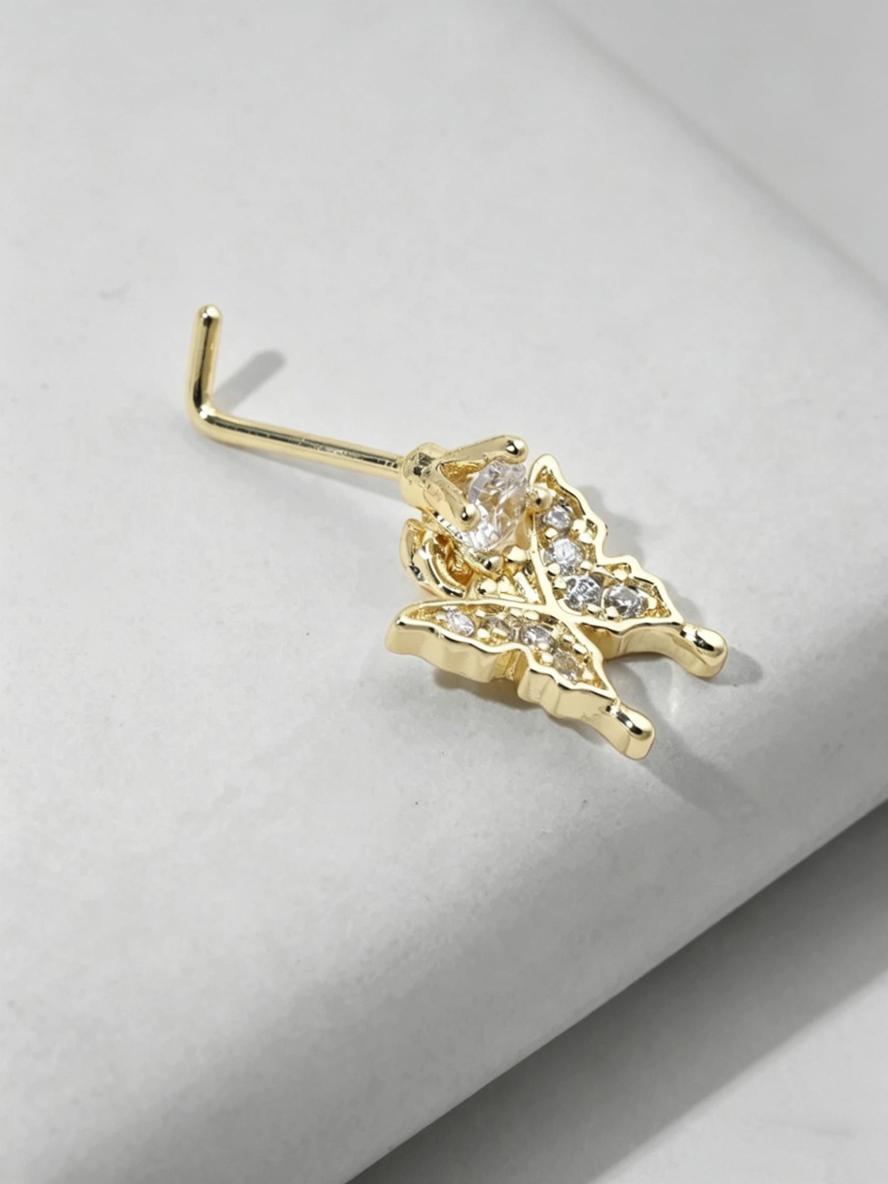 1 Piece Maple Leaf Super Shiny L-Type Nose Ring, Piercing Jewelry, Daily Accessory, Unisex, Casual Style, All Seasons