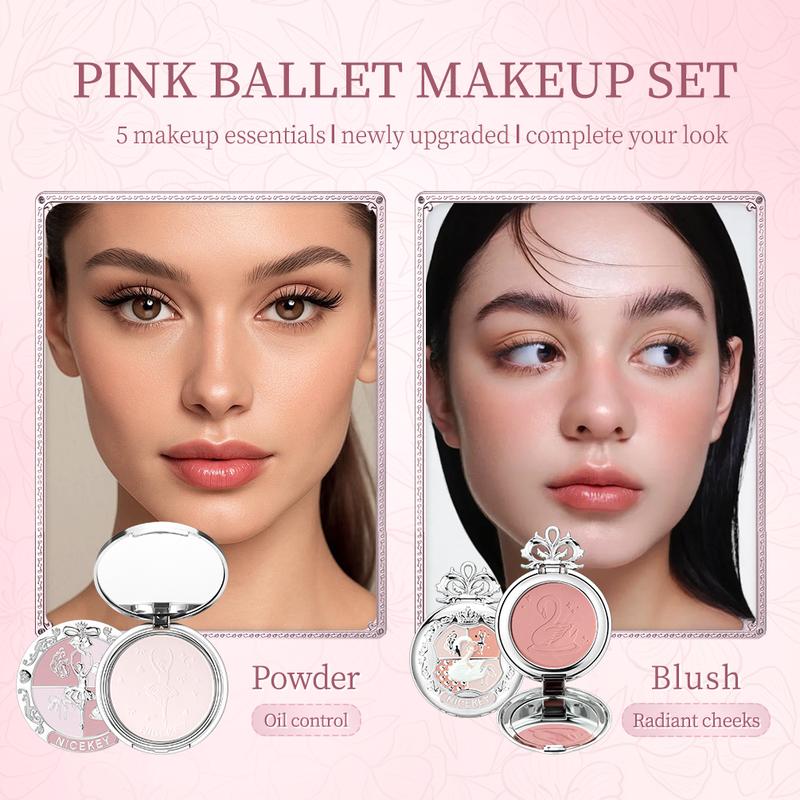Ballet Makeup Gift Box Set, Makeup Kit with Lip Balm, Powder, Highlighter & Eyeshadow Palette, Essential Beauty Tools, Valentine's Day & Christmas Gift