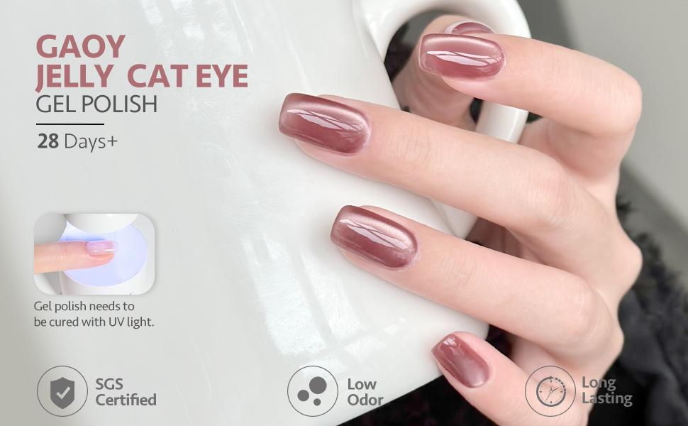 GAOY Pale Rose Cat Eye Gel Nail Polish Set with Magnet, Jelly Pink Silver Cat Eye, Salon Gel Manicure and Nail Art DIY at Home