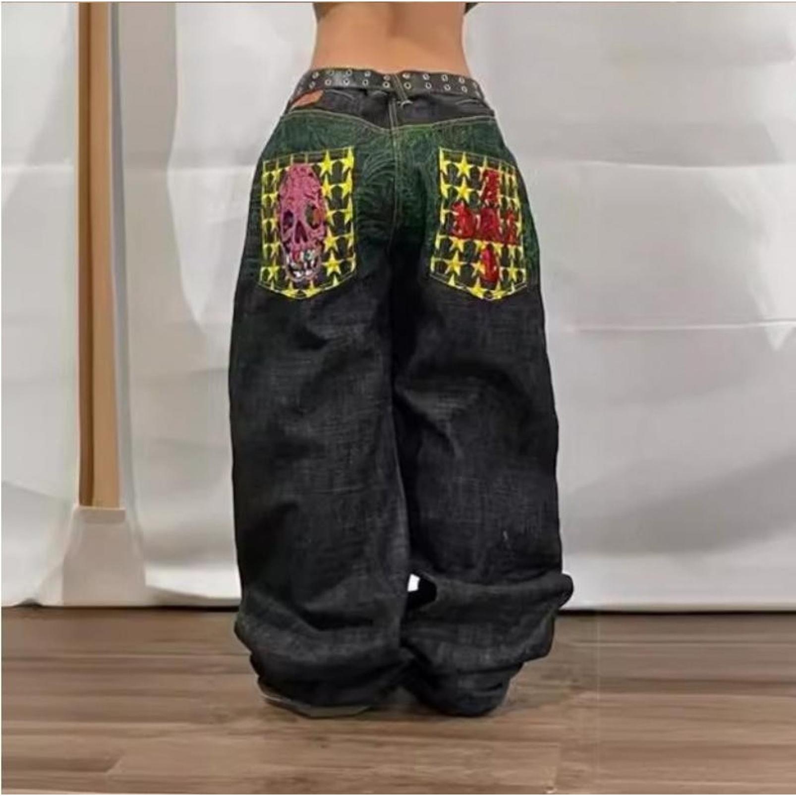 Jeans American High Street Personalized Patterns Loose Straight Wide Leg Jeans Cute Jeans Pants Streetwear