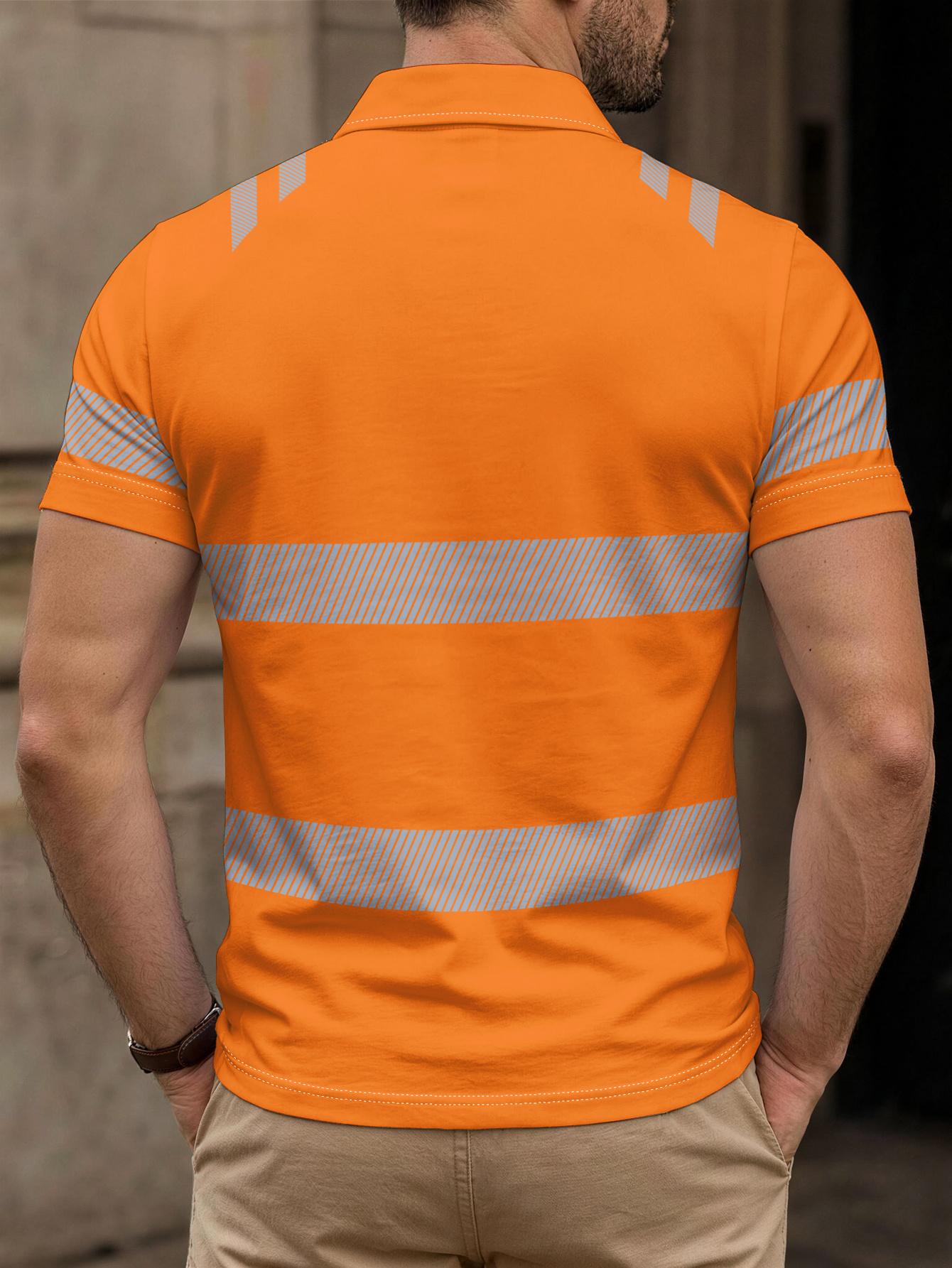 Men's casual striped short-sleeved Summer Polo shirt - A breathable and quick-drying work shirt with neon yellow contrast stripes and collar design Buttoned Polo Shirt