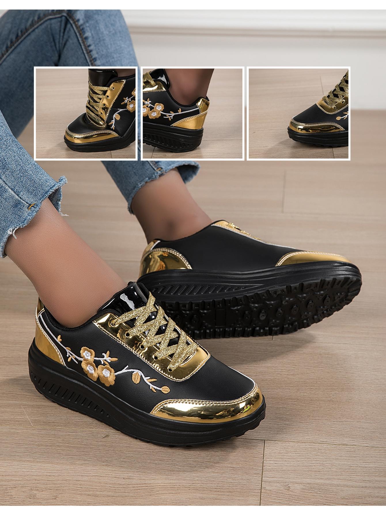 Women's Fashion Thick Sole Shoes, Embroidered Trendy Soft Bottom Casual Shoes, Daily Versatile, Perfect for Street Style