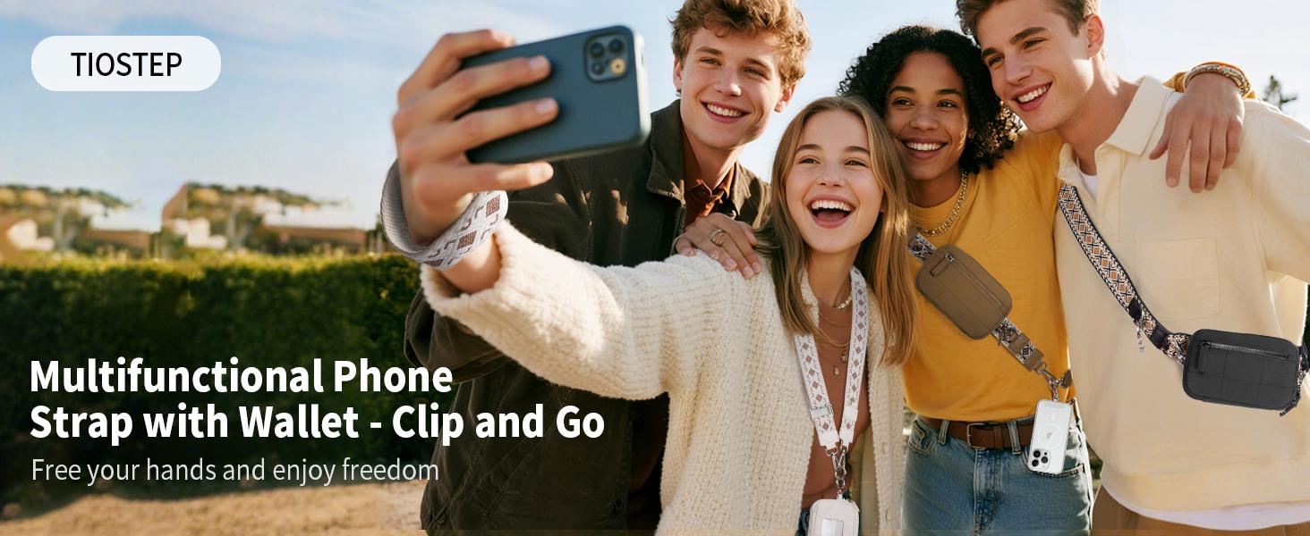 Clip and Go Strap Bag stylish printed Phone Lanyard Crossbody Adjustable and Detachable RFID Wristlet Wallet Zipper Pouch Wallet